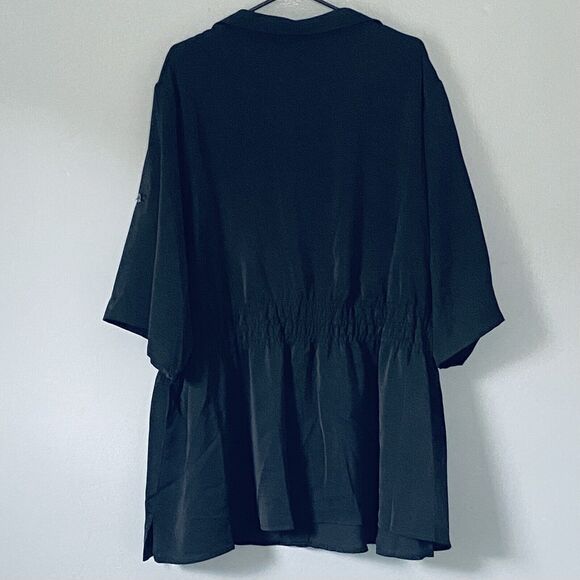 Bloom Chic Tunic Top Plus Size 28 Black Button Up Roll Tab Sleeves Satin NEW - Picture 2 of 9